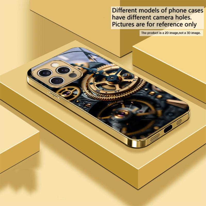 Precision metal gear For IPhone 17Pro Max 16 17 Pro 15 Pro 14 13 Plus 12 Mini 11Pro Max XR 16E 17Air Golden glass phone case