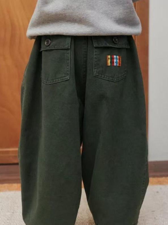 Men's and Kids' Fleece-Lined Work Pants - New Autumn/Winter Style Washed Cotton Long Pants for Boys and Girls