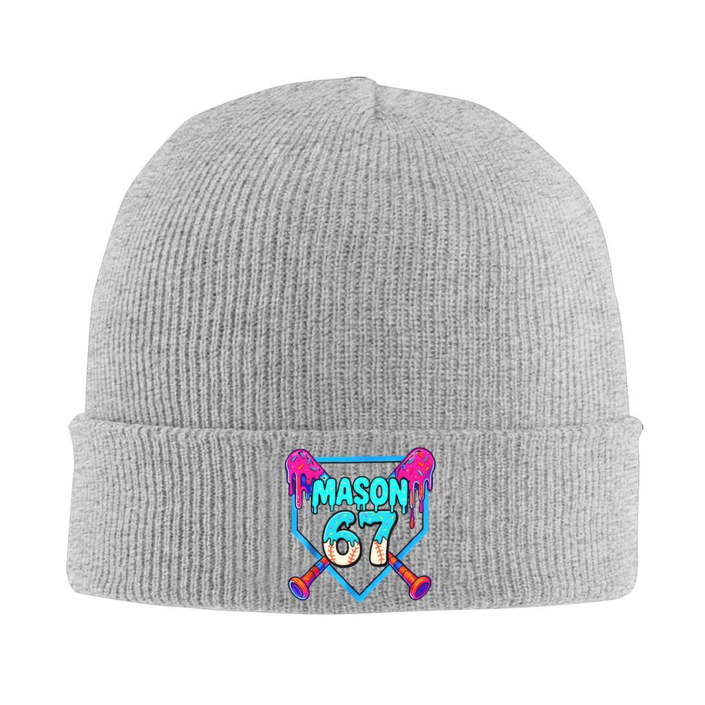 Mason 67 Funny Ice Cream Drip Baseball Meme Design Knitted Hat Cool Caps Men Gym Beanie Hats Autumn Winter Warm Soft Bonnet Hats