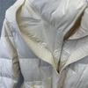 Women's Winter Autumn Hooded White Duck Down Jacket Coat Loose Long Solid Color Big Pocket Belt Waist Down Coat
