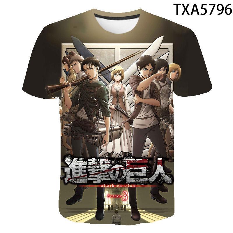 Attack on Titan 3D Digital Print T-Shirt for Men Boys, Anime Graphic Tee, Breathable Polyester Short Sleeve, Casual Streetwear Tops