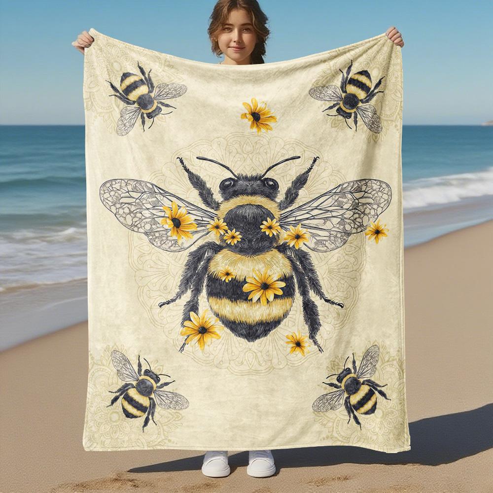 Bee Sunflower Outdoor Flannel Blankets, Outdoor Travel, Home Blankets, Fan Gifts,Suitable for All Seasons, Christmas Gifts. R1127059