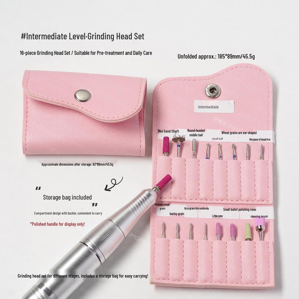 16-Piece Diamond Nail File and Grinding Bit Set with Storage Bag for Nail Art