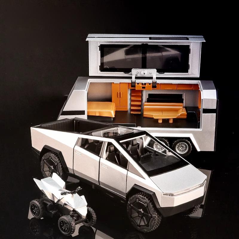 1/32 Scale Tesla Cyber Toys Off Road SUV Alloy Metal Diecast Model RV Sound Light Hobby Collection Display Decoration Boutique Gift with Boy
