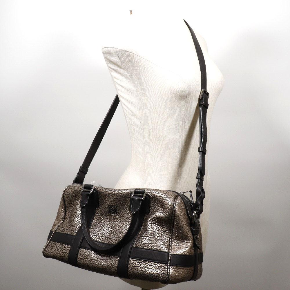 Loewe 2WAYShoulder Handbag Mini Boston Black / Silver Calfskin Women Used
