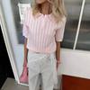 European and American Women's Casual Temperament Polo Shirt Women's 2026 Summer Solid Color Versatile Pick-hole Knitted Short-sleeved Top