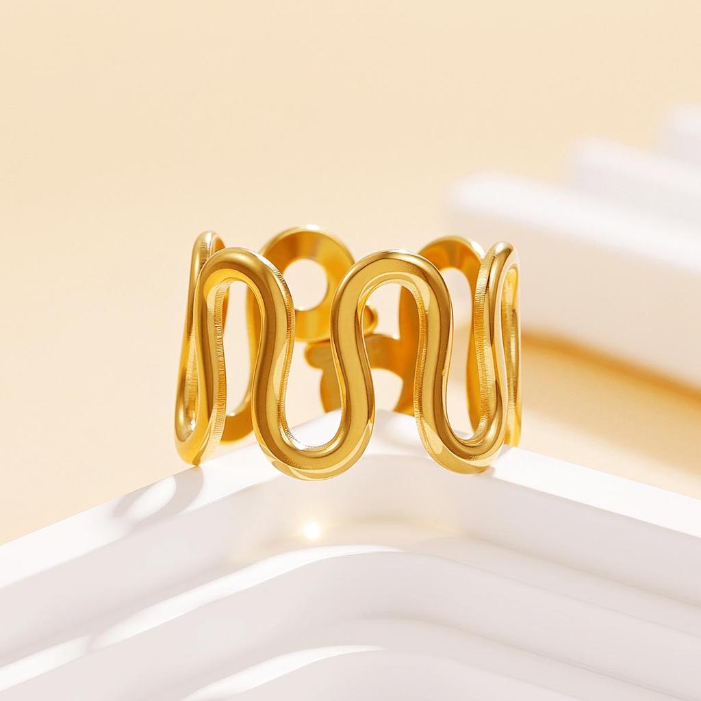 Trendy U-Shaped Wave Line Open Ring for Women - Geometric Stainless Steel Jewelry