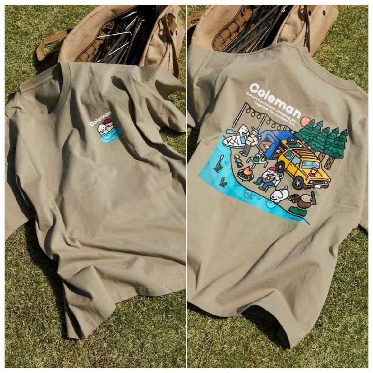 

Korean Highend Brand Coleman Mens and Womens 2025 Summer New Fashion Moto Vacation Pure Cotton Round Neck Shortsleeved Top 4XL