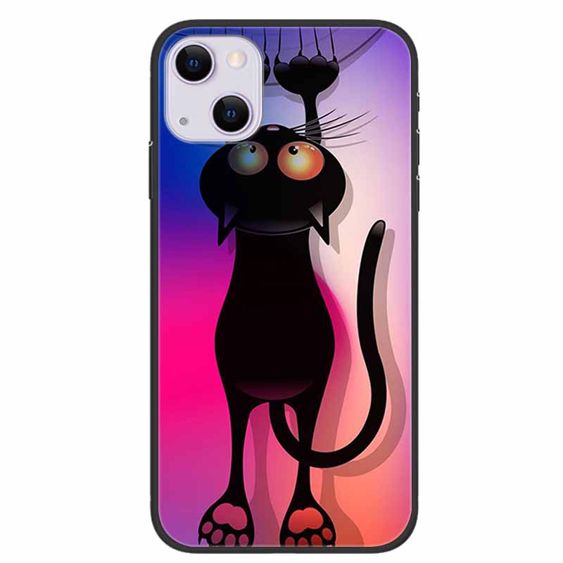 For iPhone 14/14 Plus Case Black Silicone Soft TPU Luxury Flower Animal Back Cover For iPhone 14/14 Plus New Shells for iPhone14