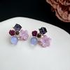 Retro oil painting flower earrings French super fairy purple oil drop earrings high-end earrings