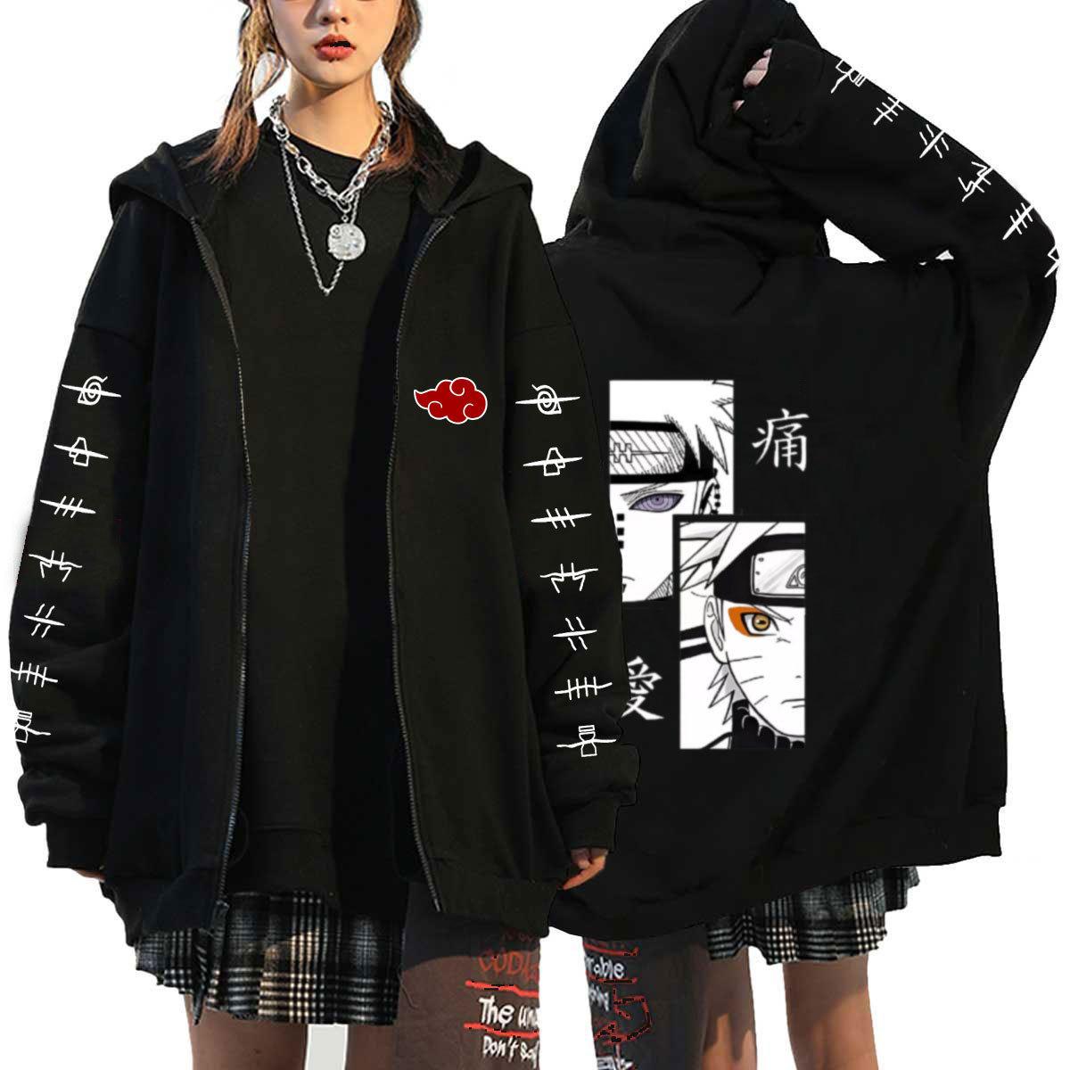 Толстовки с капюшоном в стиле японского аниме, осенние мужские пальто, куртки, толстовки с мультяшным принтом, Учиха Саске, манга, толстовки на молнии, кардиган, уличная одежда, топы на молнии S чёрный