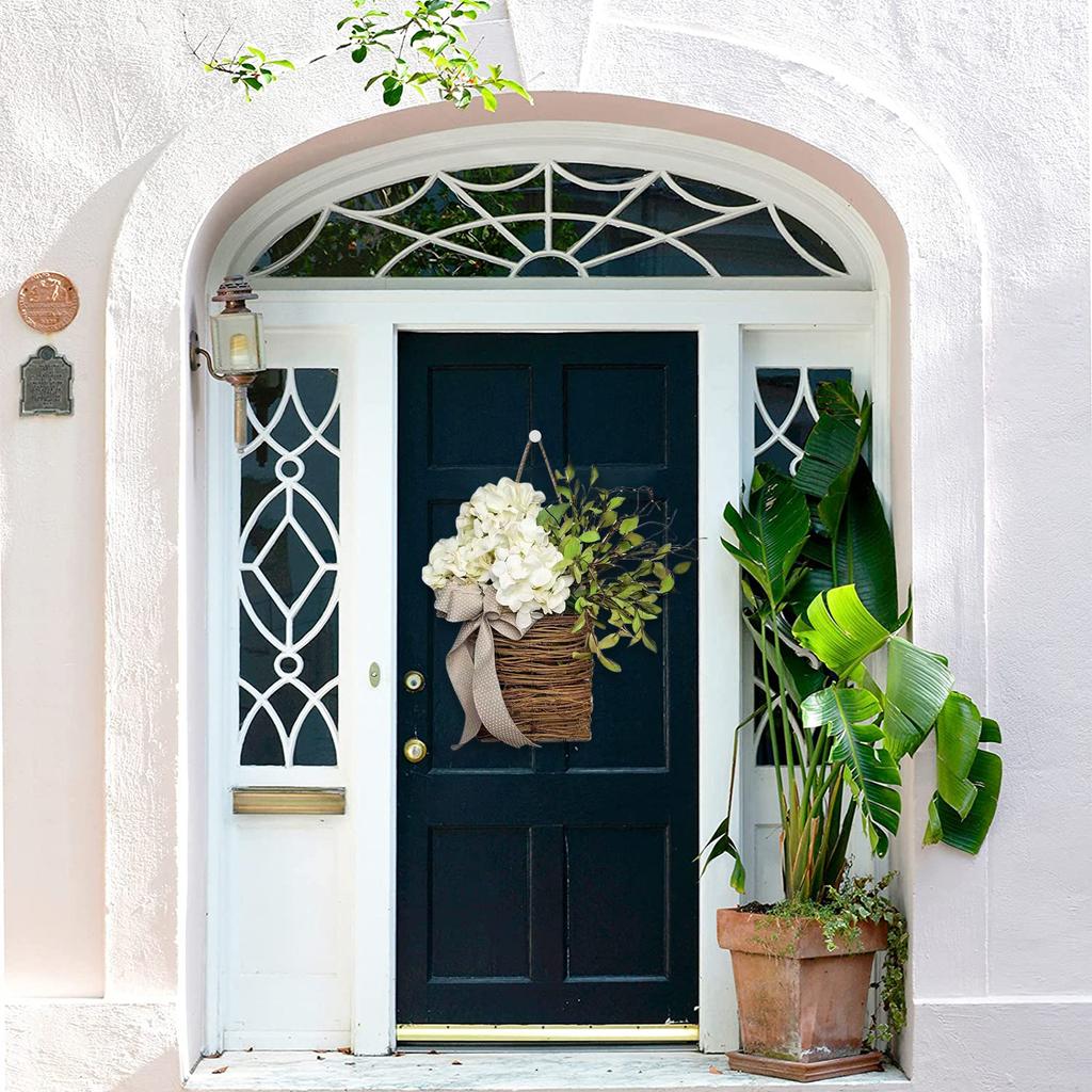 Artificial Wildflower Hanging Basket Pendant Door Hanging Lavender Wreath Ornaments Home Decoration for Farmhouse