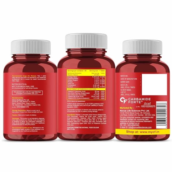 Carbamide Forte Chelated Iron Supplement for Women and Men | Folic Acid Tablets for Pregnancy | 60 Veg Tablets for Hair Growth with Iron Bisglycinate