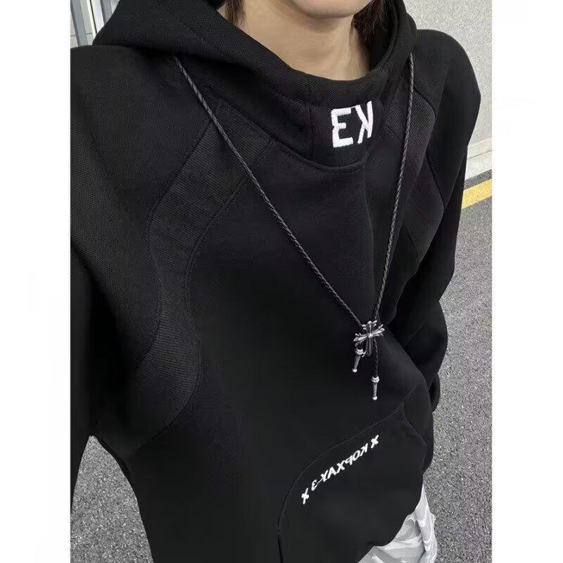 Premium Retro Patchwork Hooded Pullover: Unisex Spring/Autumn Loose Casual Jacket 3XL