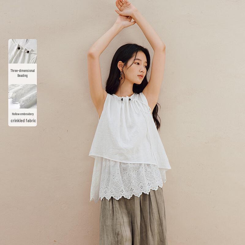 INMAN Beaded Lace-Up Sleeveless Embroidered Top S