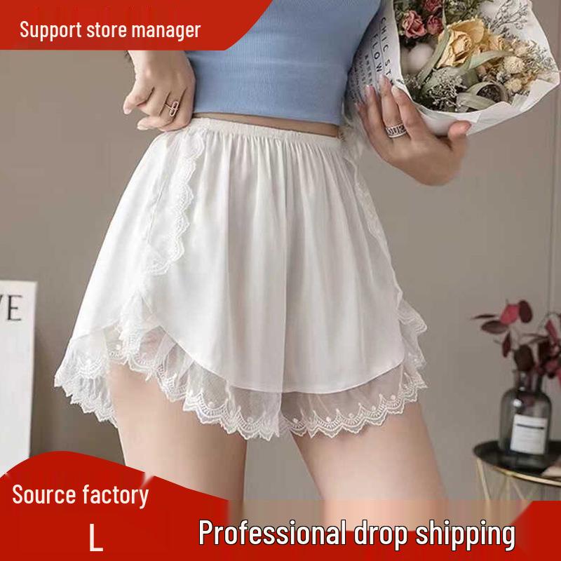 Women's Safety Shorts: Anti-Exposure, Summer Thin, Lace Trim, JK Style, Non-Rolling Hem, Loose Fit, Home or Base Layer Wear