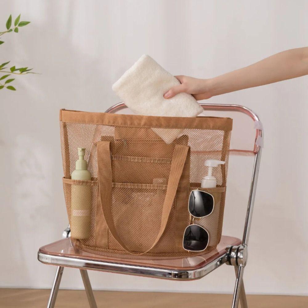 Nylon Toiletry Storage Bag Hollow Out Swimming Bag Soild Color Mesh Beach Bag Travel