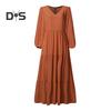 Damen Frühling Herbst Kleid Rundhals A-Linie V-Ausschnitt Plissee Lange Ärmel Einfarbig Big Swing Dating Shopping Urlaub Maxikleid