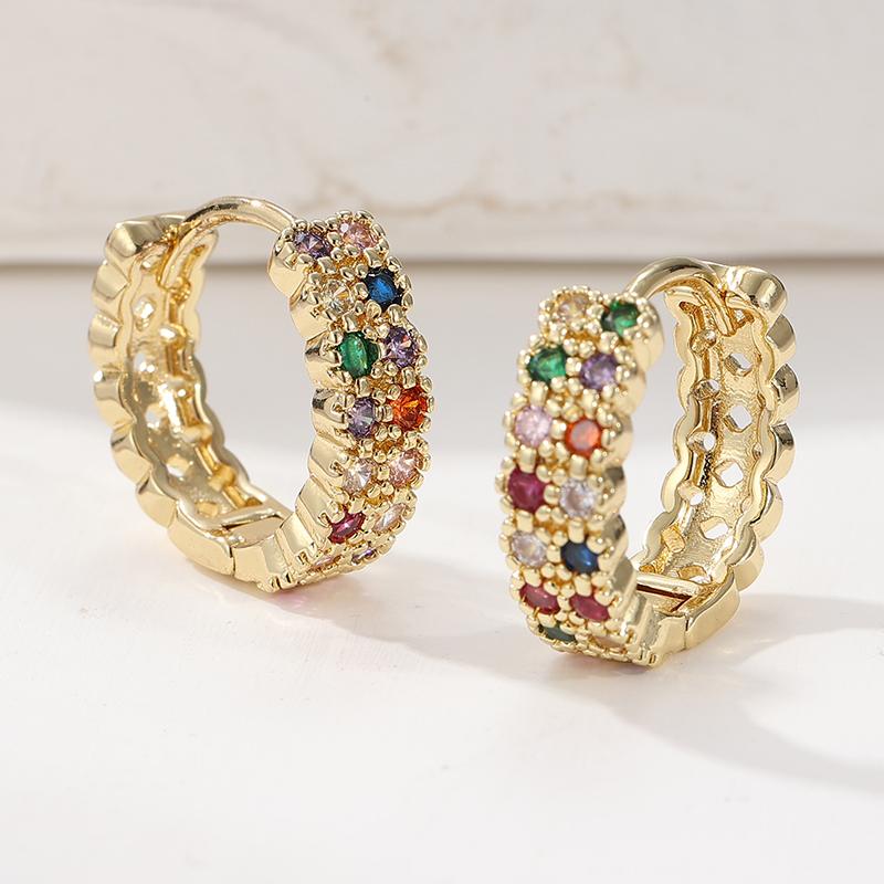 Copper Handcrafted Colored Synthetic Zircon Hoop Earrings for Women Bohemian Style Golden Plated Banquet Wedding Jewelry