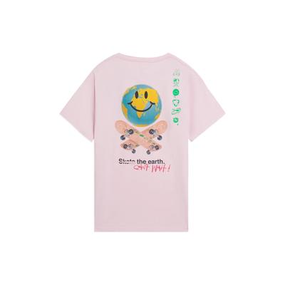 Li-Ning X Og Slick SS22 Co-Branded Earth Smiley Skateboard Buchstabe Rundhals Cartoon Kurzarm T-Shirt Unisex Oberteile Rosa AHSS299-4