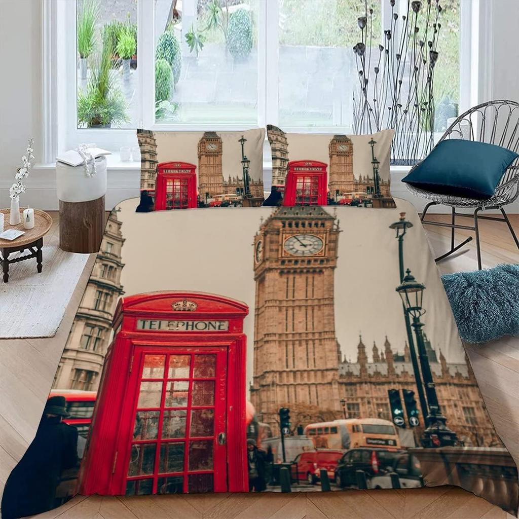 Telephone Booth Duvet Cover Sets For Teens Adults Lightweight Down Quilt Covers Room Decor 2 Pillowcases 1 Duvet Cover No Quilt
