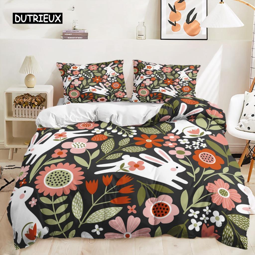 Cartoon Rabbit Duvet Cover Easter Bunny Bedding Set Cute For Kids Teens Girls Bedroom Decoration Duvet Cover Easter Gift Friends