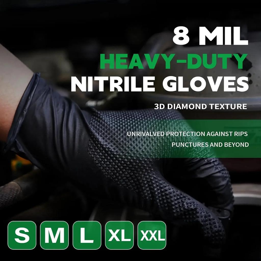 Heavy Duty Nitrile Gloves 8Mil Extra Thick Mechanic Home Garden Disposable Glove with Textured Grip Antislip Safety Work Gloves