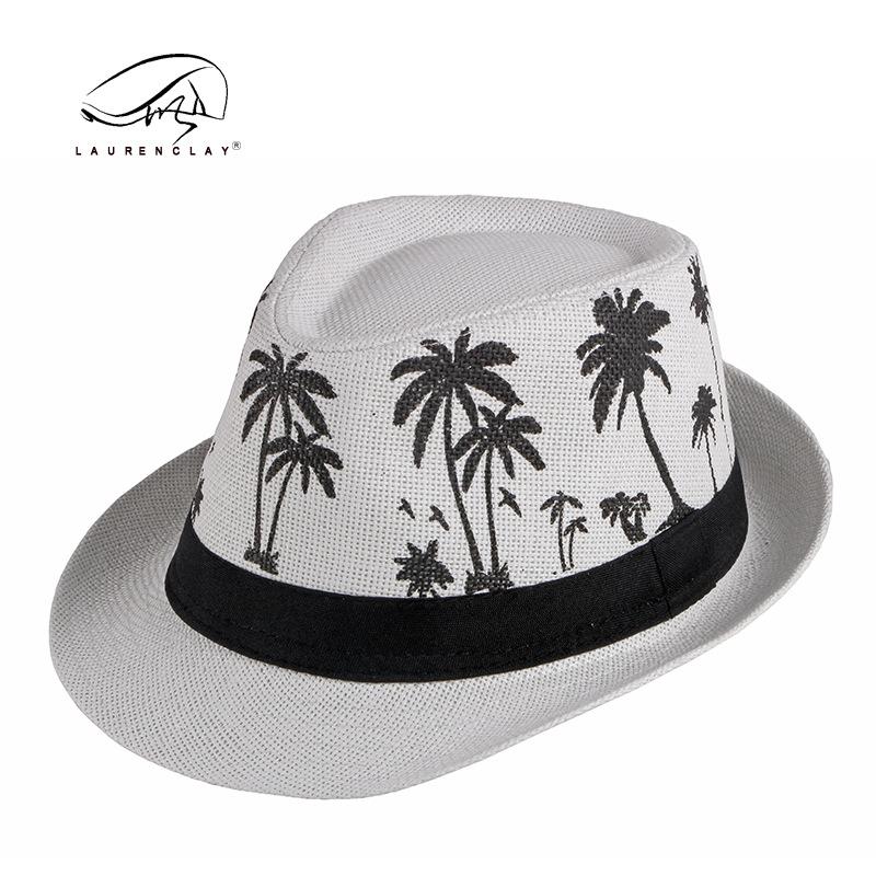 Summer Shade Sun Protection Beach Top Hat Ladies Coconut Tree Printed Jazz Hat Men's Encrypted Straw Breathable Hat