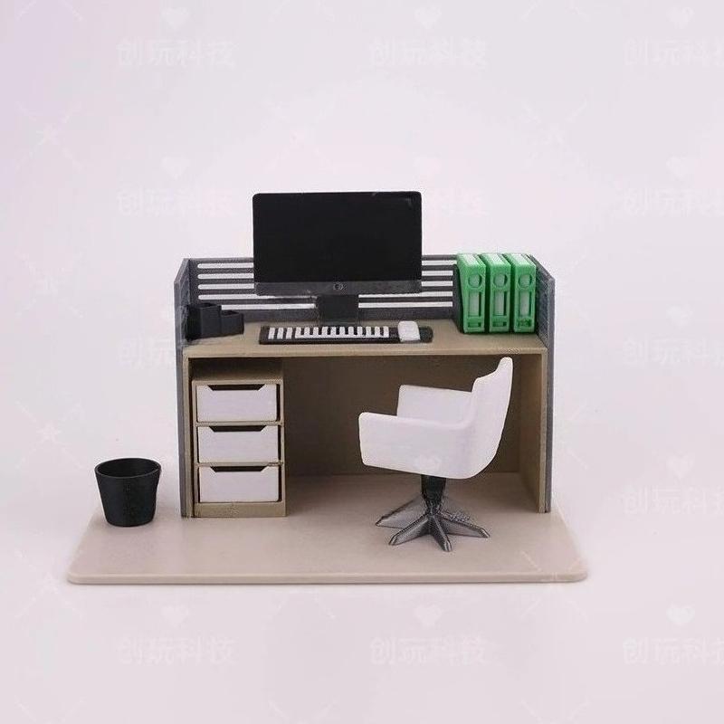 Realistisches Büro-Szenen-Modell mit Aktenschrank, Schreibtisch und Stuhl, Mini-Puppenhaus-Arbeitsdeko, Heimbüro-Ornament, ästhetische Raumdekoration