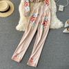 High Quality Designer Retro Pattern Printed Shirt Pants Two Piece Set Women Elegant Office Ladies Casual Trousers Set