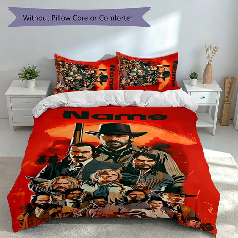 3pcs Custom Name Red Dead Redemption Bedding Set,Includes 1 Duvet Cover and 2 Pillowcases,All-season Bedroom Decor