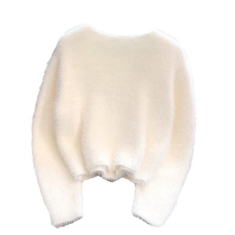 Crew neck imitation mink knitted cardigan women's autumn and winter new gentle temperament thin double-breasted sweater jacket