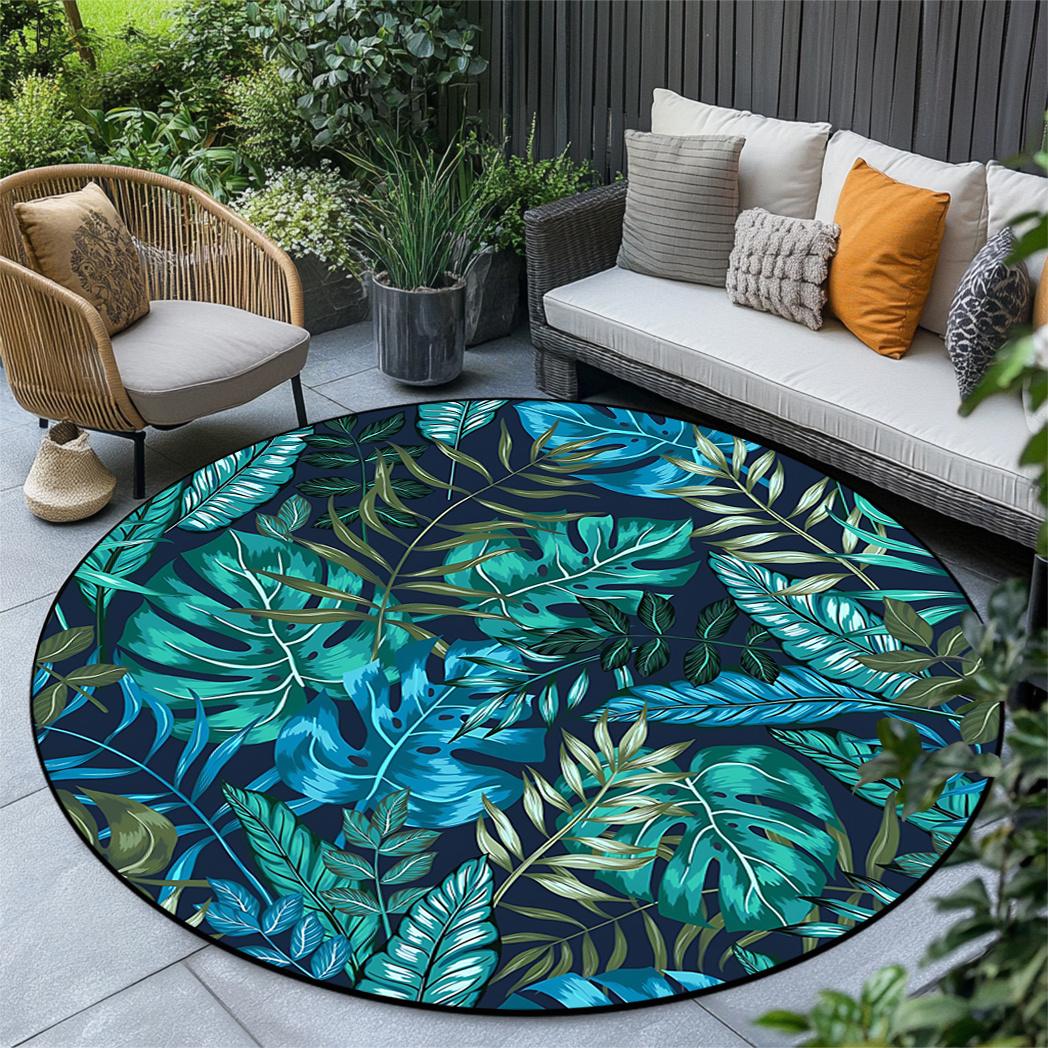

Tropical Leaf Pattern Round Rug Flannel Printed Outdoor Patio Mat Garden Decor Jungle Theme Furniture Home Interior Design 60CM(23.6inch)