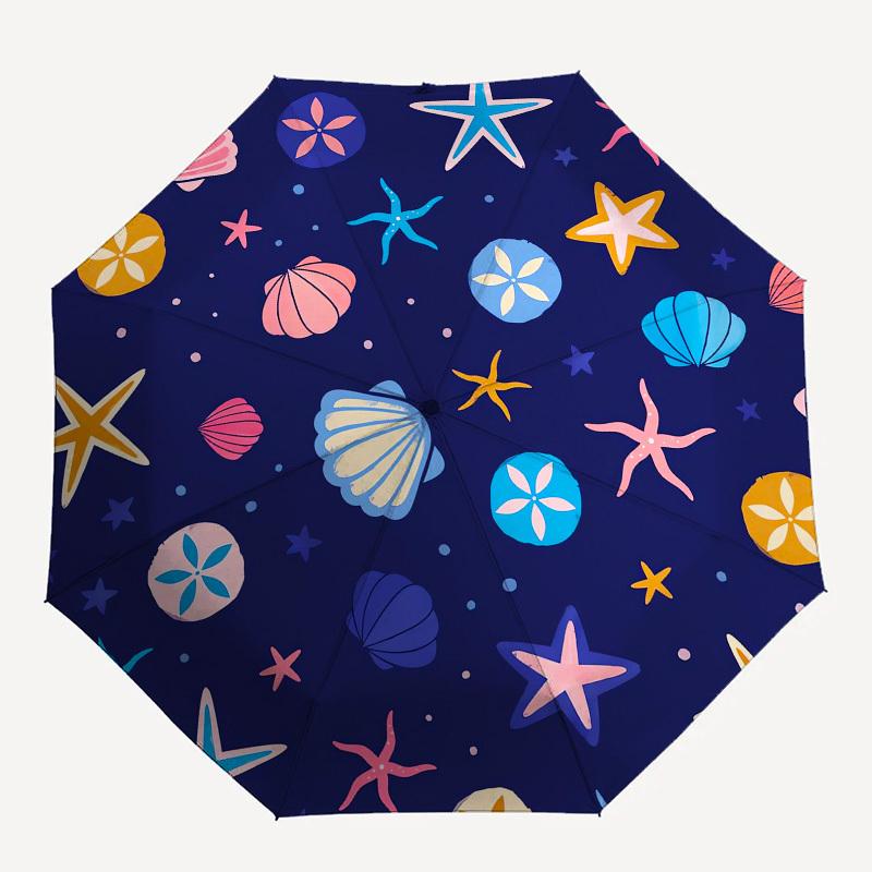 1pc Oceanic Seashell Pattern Umbrella with Plastic Handle, Suitable for All Seasons Outdoor PT419