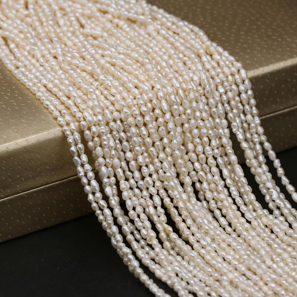 1String, 3-4mm White Natural Freshwater Pearls, Handmade Rice-shaped Pearl Beads for Jewelry Making DIY Necklace Bracelet Accessories 36cm