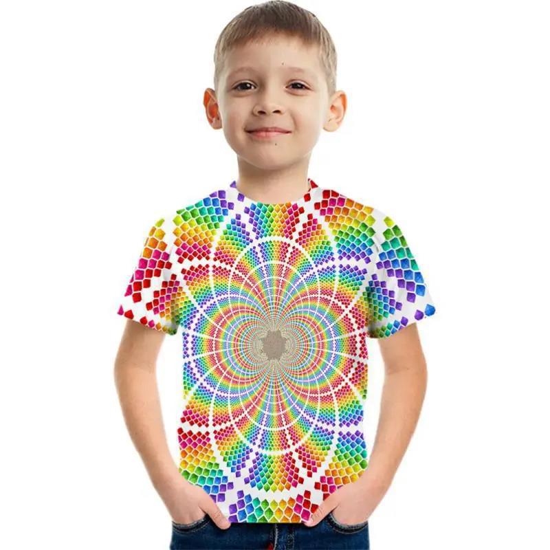 Καλοκαιρινή Μπλούζα με Στρογγυλή Λαιμόκοψη με 3D Γεωμετρικό Γκράφιτι Μοδάτη Καθημερινή Κοντομάνικη Παιδική Μπλούζα για Αγόρι