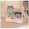 Solid Wood Kids Sling Bookshelf With Canvas Pockets And Large Capacity Perfect For Nursery Playroom Bedroom