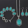 3 Pieces Women's Vintage Turquoise Bracelet Necklace Earrings Set, Healing Stone Decoration Gift (No Box)
