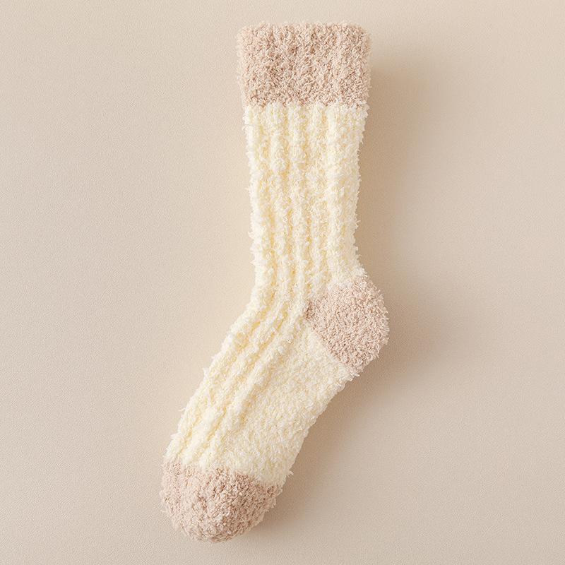 Coral Velvet Socks for Women Autumn Winter Extra Thick Warm Mid-tube Floor Socks Wool Circle Plus Velvet Sleeping Month Sleeping Socks