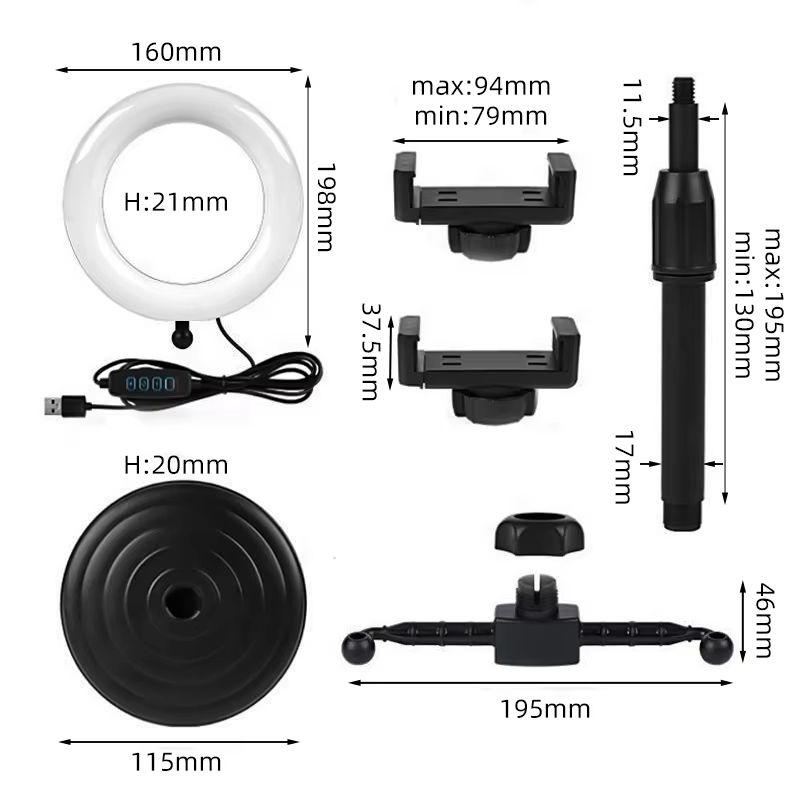 6Inch Led Ring Light with 2 Clip Clamp Mount Dual Mobile Phone Live Broadcast Stand Desktop Phone Holder LED for Live Stream