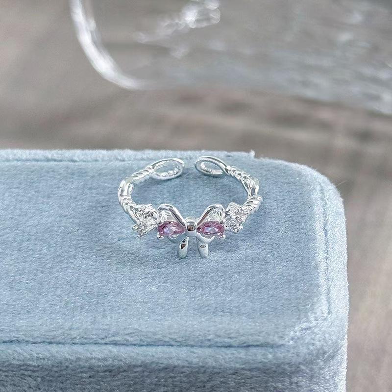 Super Fairy Light Luxury Colored Treasure Zircon Butterfly Open Ring Niche High-End Feeling Full Of Diamonds Sweet And Cool Personality Stacked Ring Adjustable opening