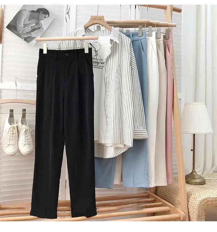 Women's High-Waisted Straight-Leg Suit Pants - Korean Style, Slimming, Casual, Spring/Autumn 2025