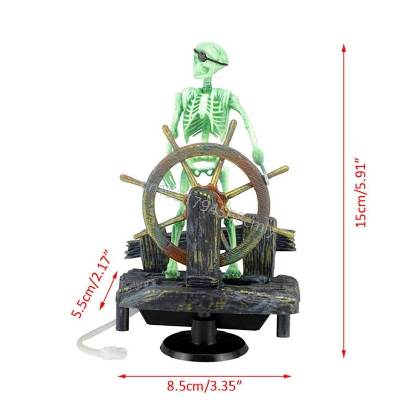 Aquarium Resin Skull Decorations with Air Hose Small Pirate Captain Skeleton for Fish Tanks Aquatic Pet Supplies 6XDE