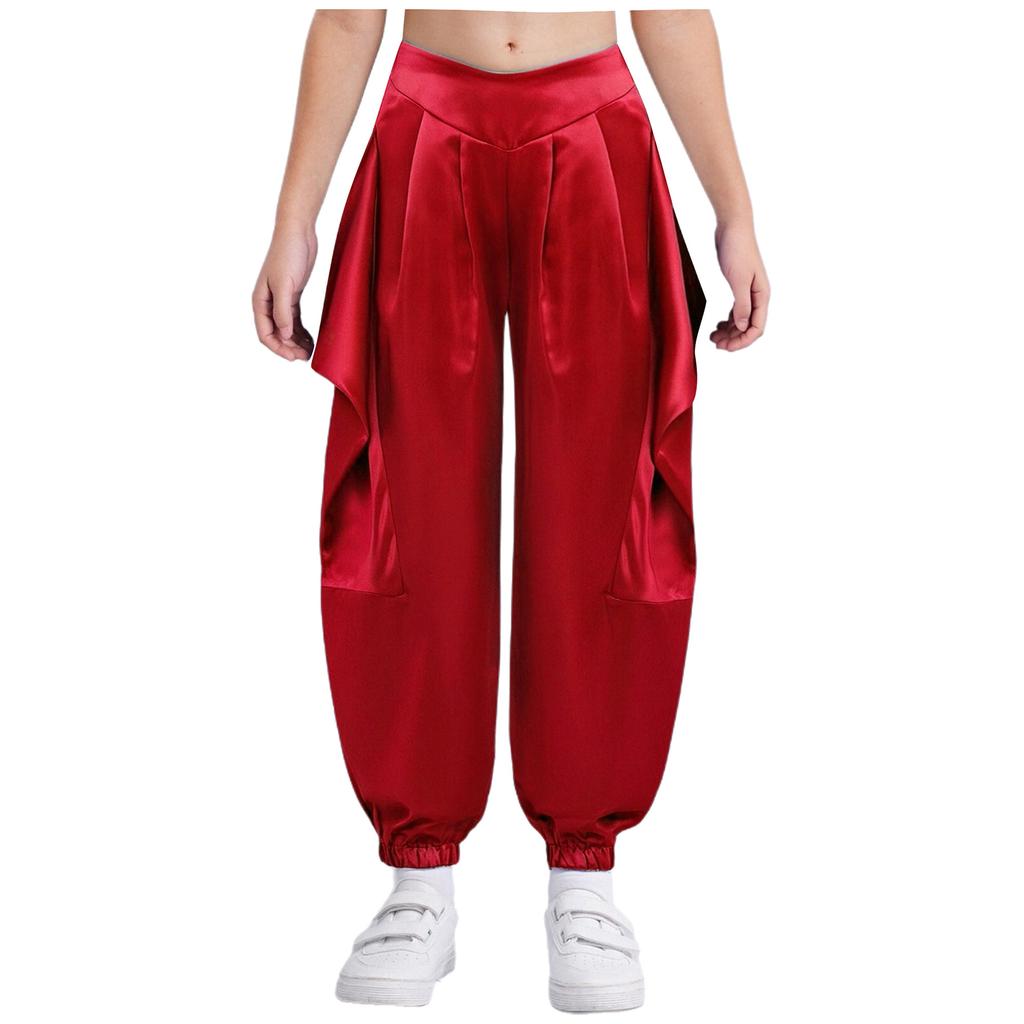 Mädchen Bauchtanzhose Einfarbiges Design mit gerüschtem halb-elastischem Bund Haremstil für Auftritte