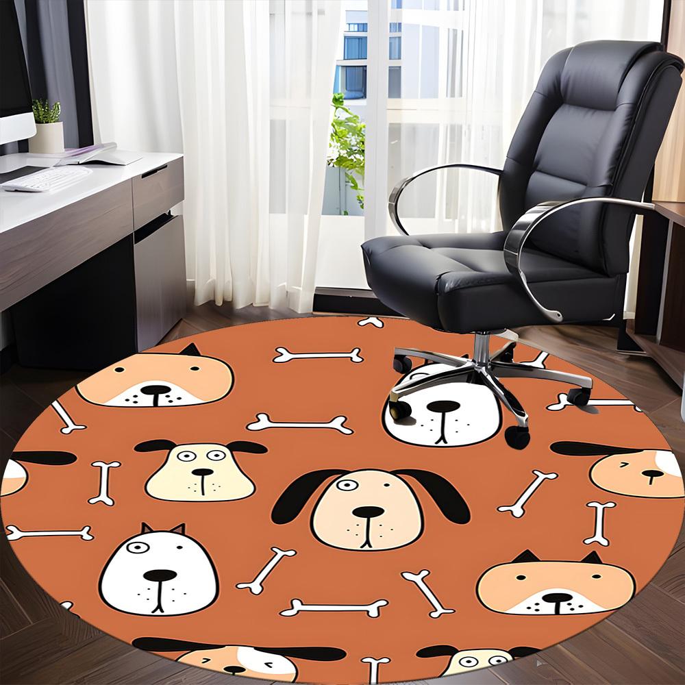 1pc Dogs Bones Office Round Area Rug, Indoor Mat Suitable For Office, Under Office Chairs Bedroom Living Room Home Decor, Room Deco