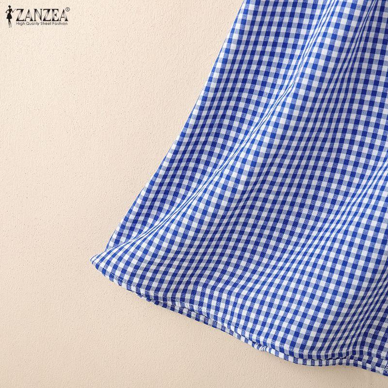 ZANZEA Women Loose Casual Grid Print A-Line Skirts