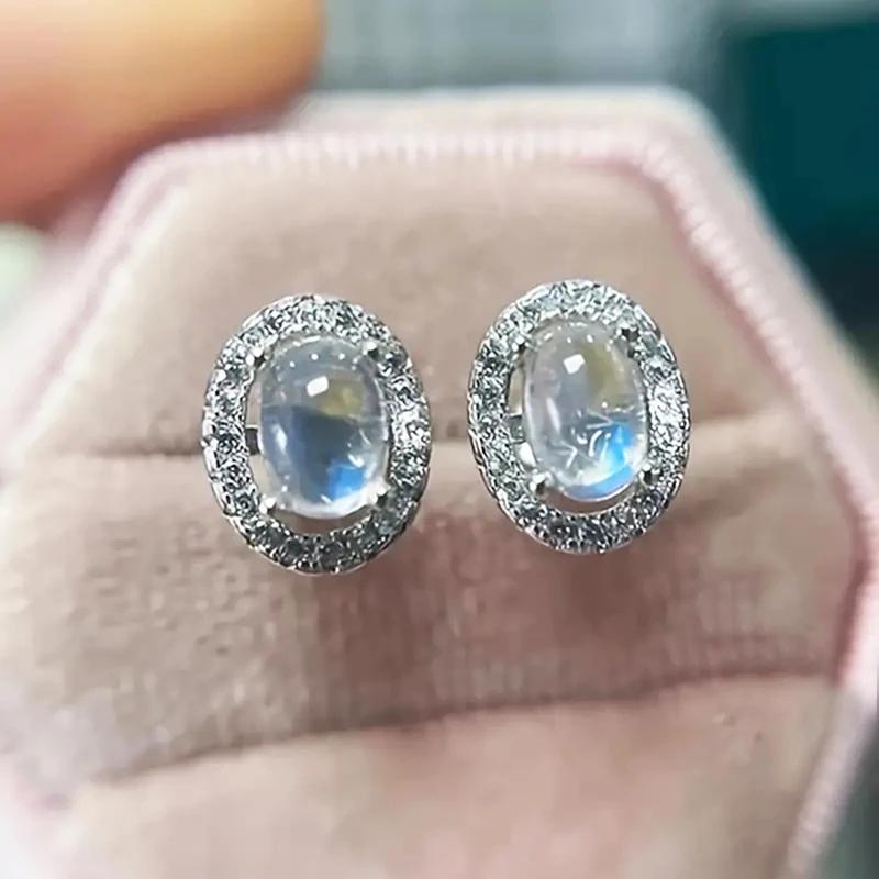 

CAOSHI Beautiful Exquisite Women Stud Earrings Oval Imitation Opal with Sparkling Cubic Zirconia Dance Party Trendy Chic Zircon