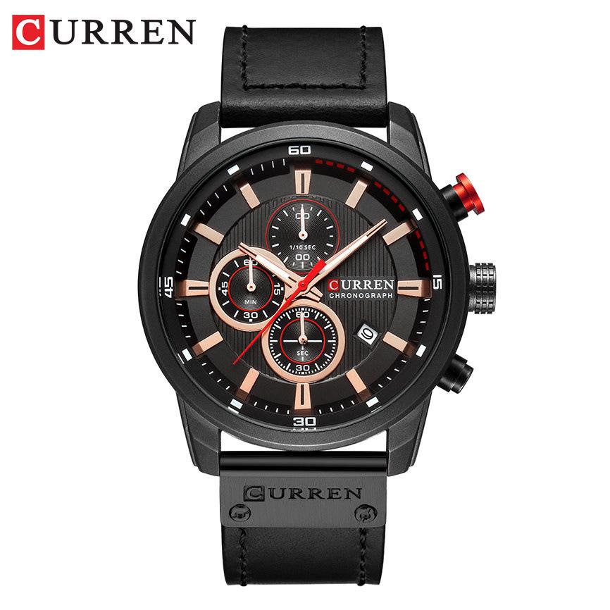 CURREN 8291 Men's Waterproof Quartz Watch, Round Dial with Three-Eye Calendar, Business Style.