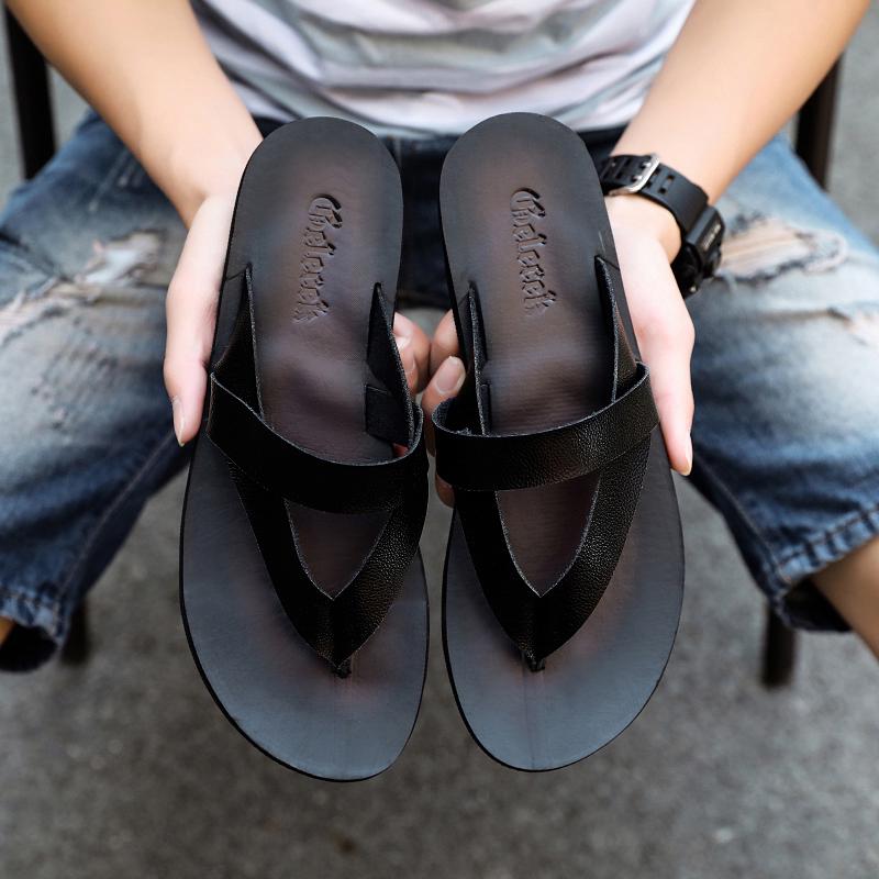 Fashion Men Flip Flops Big Size 47 Summer Men Shoes Italian Flats Casual Non-slip Beach Sandals Leather Flip Flop Slippers Flats Sandals