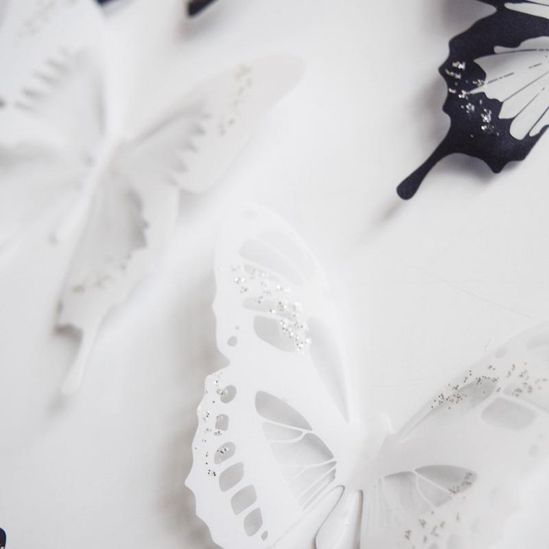 A Set of 18 3d Black and White Butterflies for Bedroom and Living Room Home Beautification and Background Wall Decoration
